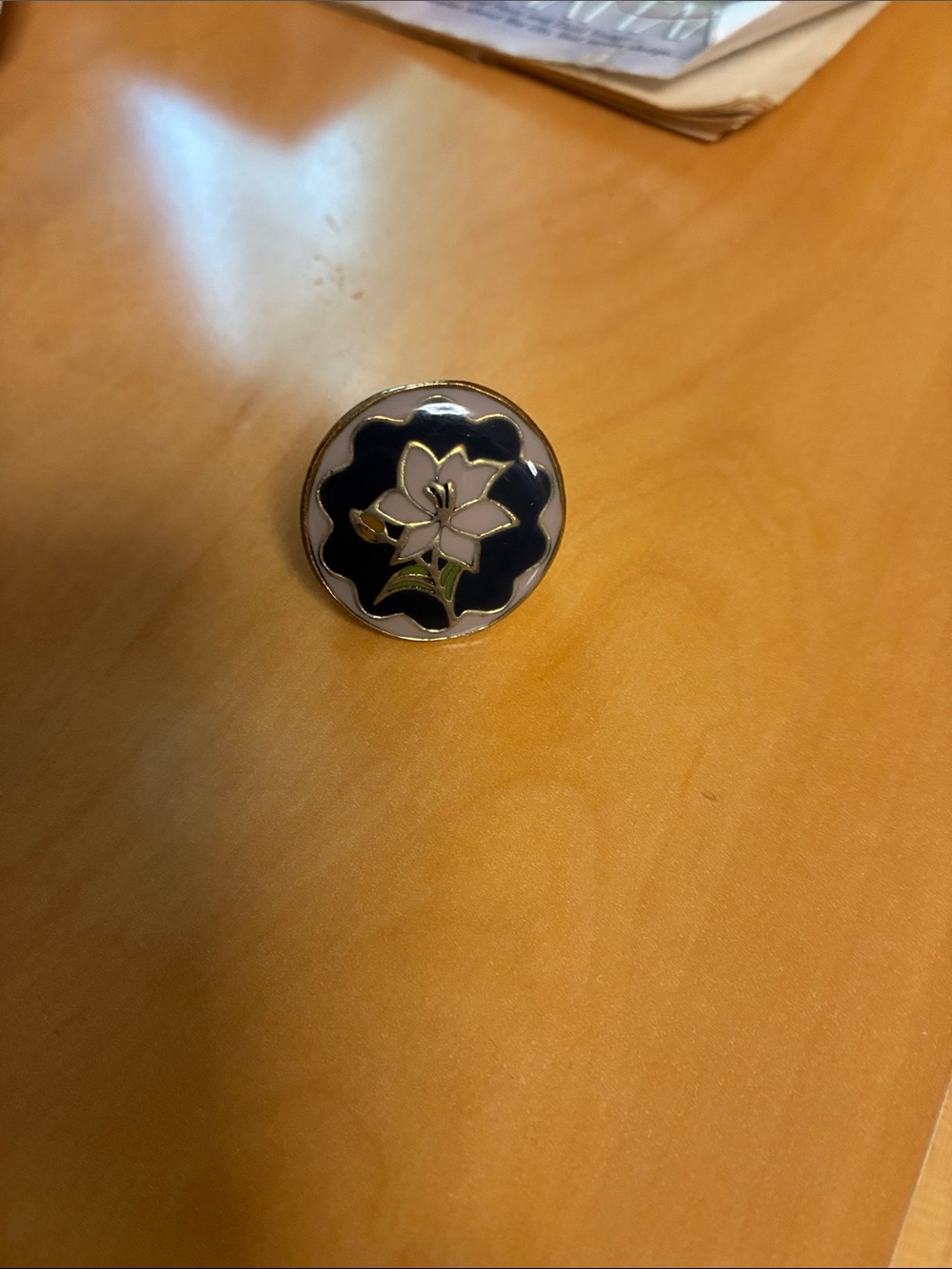 Zara Navy Blue and White Floral Enamel Ring with Gold Trim